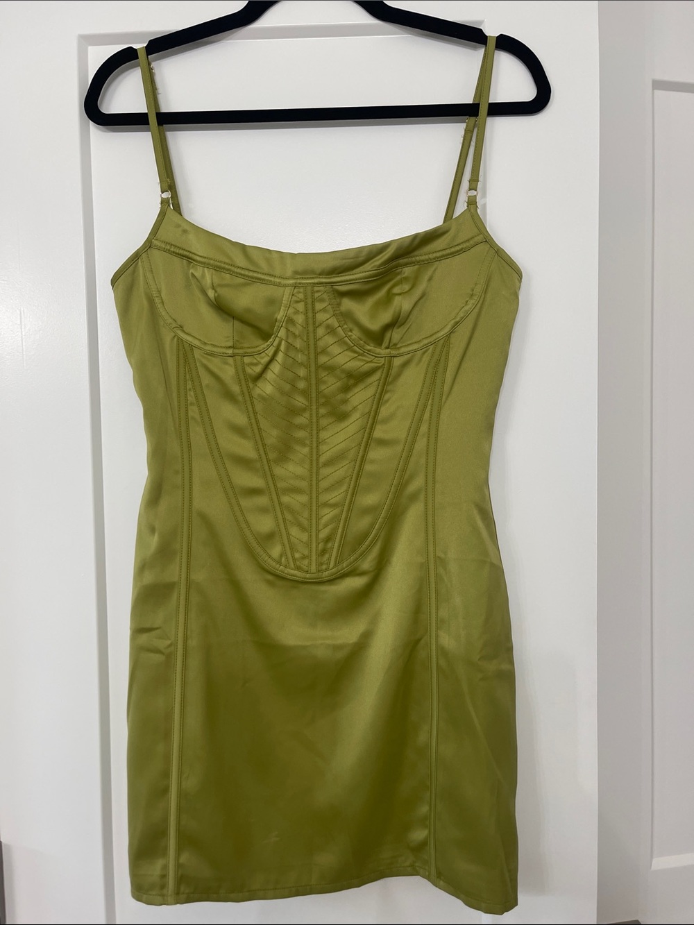 Matcha Green Satin Slip Dress with Corset Detail
